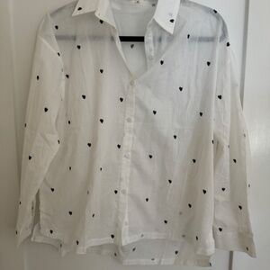 SeaSon White Blouse with Black Hearts Size M